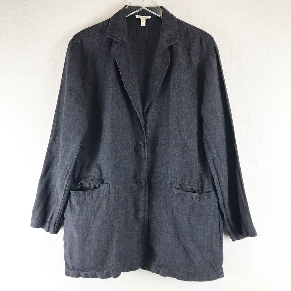 Eileen Fisher 100% Organic Linen Oversized Lagenlook Unstructured Blazer Jacket